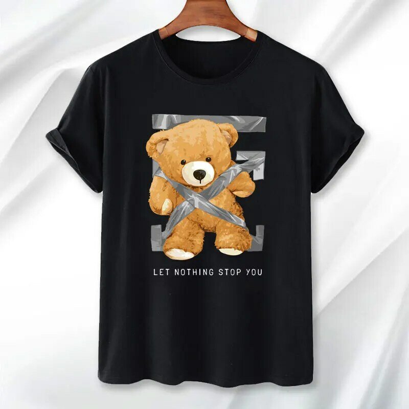 メンズファンテディなクマのTシャツ,面白いグラフィックウェア,インスピレーションを与えるテディベア,引用プリント,コットンTシャツ,夏