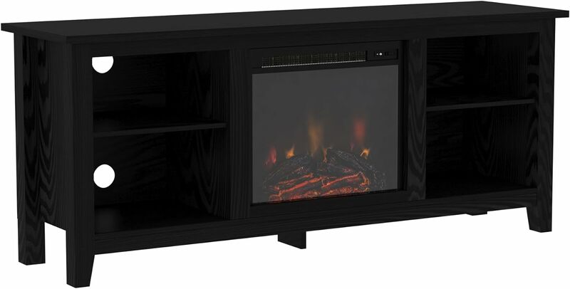New Wren Classic 4 Cubby Fireplace TV Stand for TVs up to 65 Inches, 58 Inch, Black  | USA | NEW