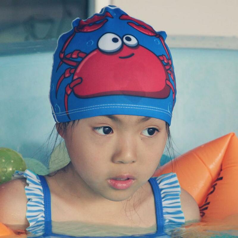 Kids Swimming Hat Bathing Hat Quick-drying Breathable Swim Pool Hat for Children with Cartoon Print High Elasticity Ear