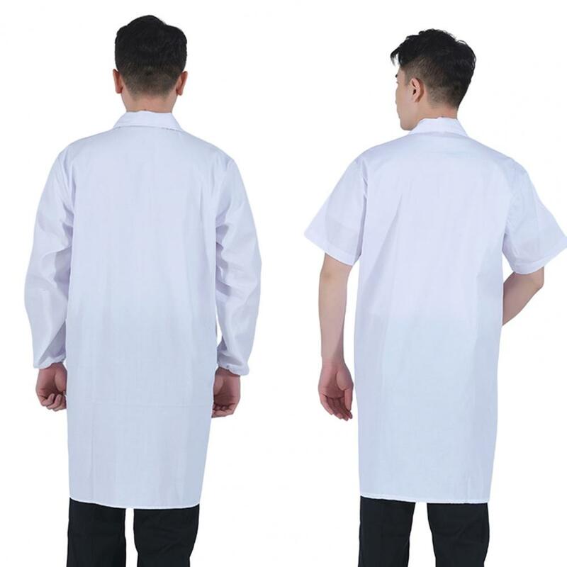 Professional White Lab Coat Unisex Professional Lapel White Coat with Buttons Placket Pockets for Students Laboratory Food