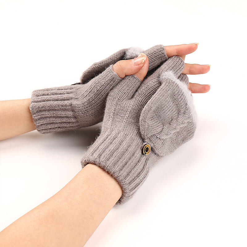 Winter Gloves Knitting Mittens Boys Girls Dual-use Thickening Wool Gloves Knitted Flip Fingerless Gloves Students Warm Thick