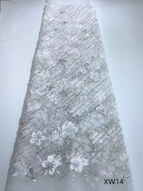Exquisite floral sequins embroidered fabric, pearl tube embroidered wedding dress embroidered fabric, embroidered lace fabric