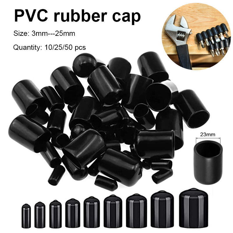 10/25/50 stücke 3-25mm PVC vinyl gummi runde end kappe gewinde kappe stahl rohr kunststoff rohr gummi protector klassifizierung kit