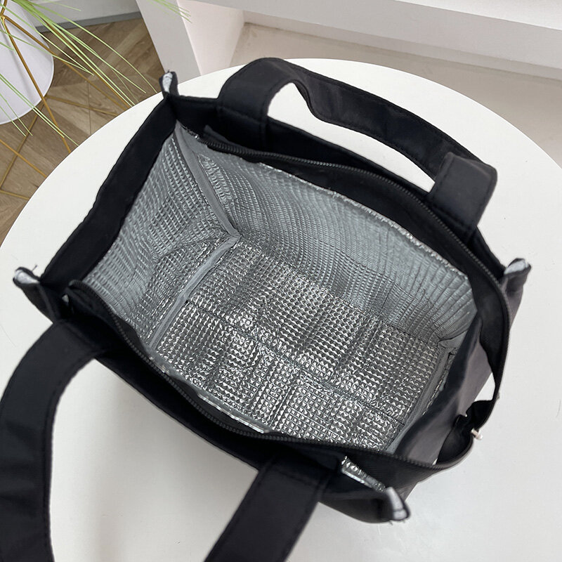 Tas makan siang kapasitas besar, dengan isolasi aluminium Foil untuk bekerja, sederhana dan praktis, tas pegangan atas