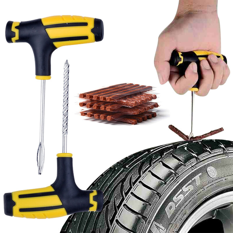 Kit de herramientas de reparación de neumáticos de coche con tiras de goma, juego de tapones para pinchazos de neumáticos sin cámara para camión y motocicleta