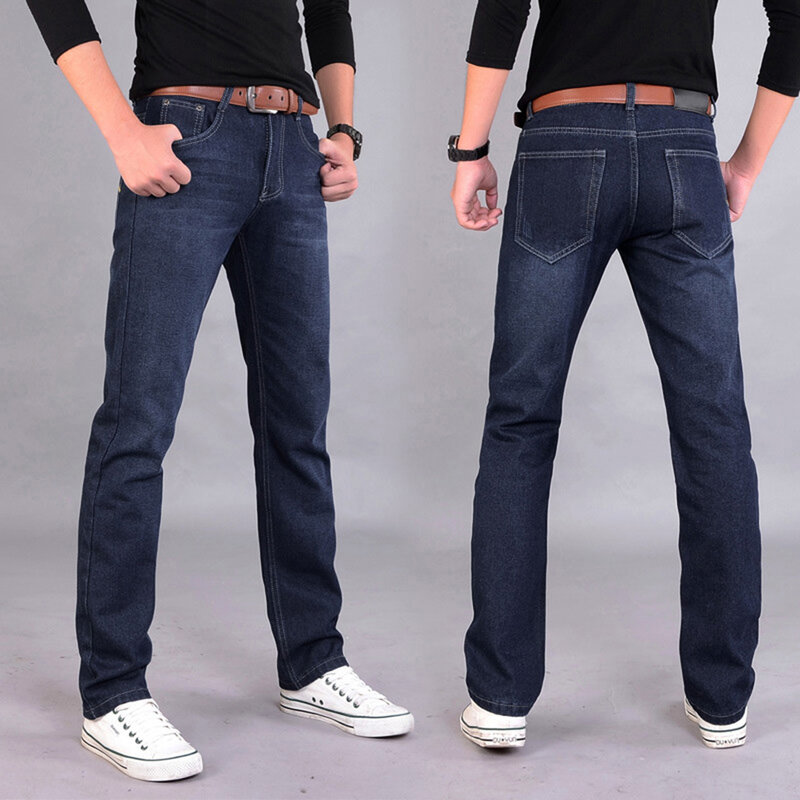 Классические мужские повседневные Прямые джинсы со средней посадкой, длинные брюки, удобные брюки свободного кроя, новые Брендовые мужские джинсы