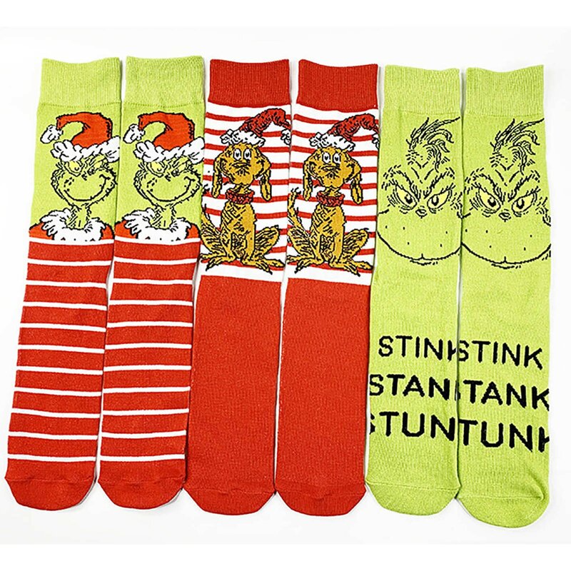 ถุงเท้ากันหนาวสำหรับผู้หญิงและผู้ชาย, ถุงเท้ากันหนาวลายการ์ตูนขนยาวสีเขียวสำหรับเทศกาลคริสต์มาสถุงเท้านุ่มใส่นอนใส่ในบ้านของขวัญ