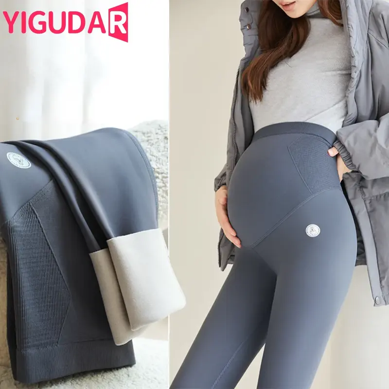 Jesienno-zimowe gęste legginsy ciążowe bezszwowe rozciągliwe dopasowanie dziewięciopunktowe spodnie ołówkowe odzież dla ciężarnych kobiet w ciąży