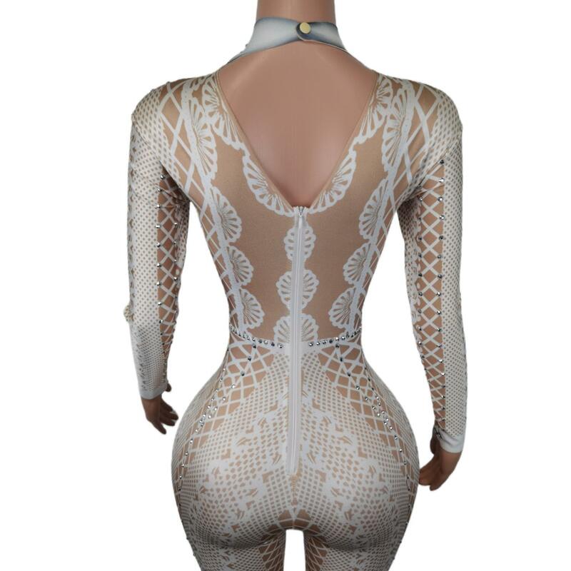 Personality Jumpsuit Pattern Printing Tights Women Long Sleeve Leotard Nightclub Dance Show Wear Party Evening Costume Lianti