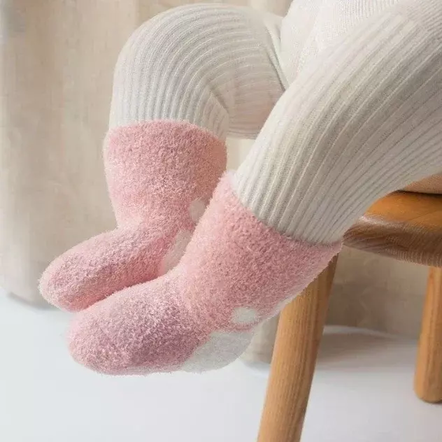 Warm Coral Feather Yarn Baby Socks Style Children'S Socks With Thick Fur Loops Baby Wool Solid Color Children'S Socks