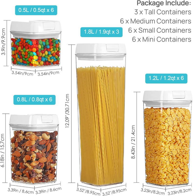 Vtopmart Set di contenitori ermetici per alimenti da 21 pezzi, Organizer per dispensa da cucina in plastica senza BPA