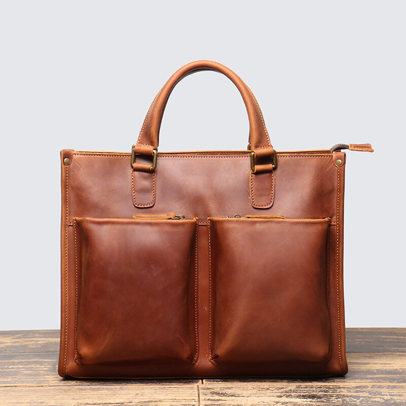Vintage Men's Real Leather Handbag Top Layer Cowhide Lightweight Briefcase Work Commuting Briefcase Women's Crossbody Bag