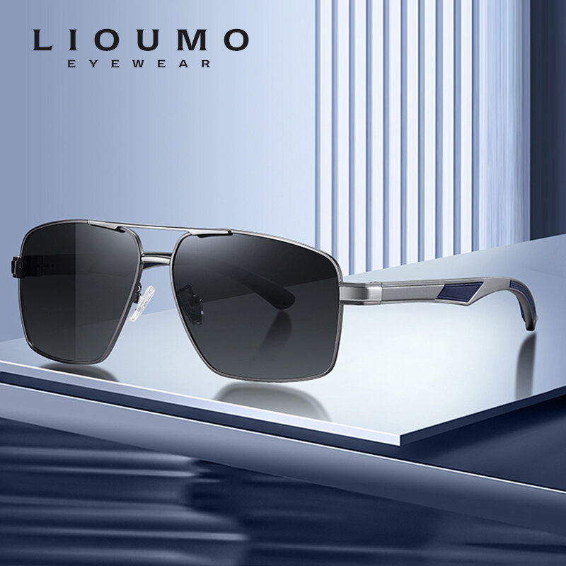 LIOUMO هايت نوعية مربع الرجال النظارات الشمسية الاستقطاب اللونية نظارات النساء يوم نظارات الرؤية الليلية UV400 zonnebril هيرين
