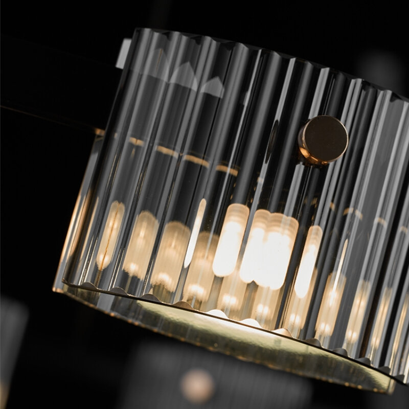 스트라이프 유리 펜던트 램프, 모던 럭셔리 크리에이티브 LED 금속 조명, 거실 식당 호텔 로비 바 빌라 라운드 샹들리에