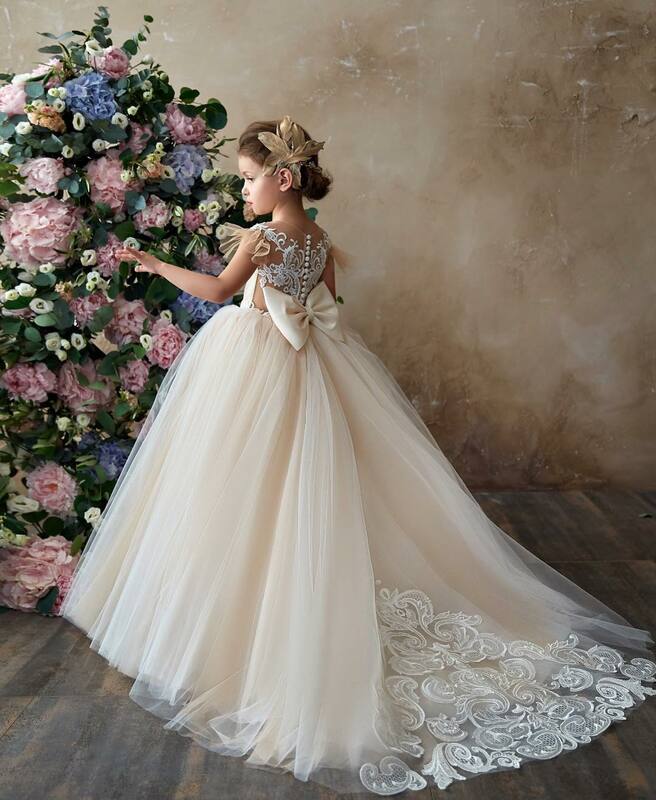 Tiul długi kwiat sukienki dla dziewczynek koronka księżniczka dziecko wesele suknia bez rękawów pierwsza komunia balowa suknia dla dzieci