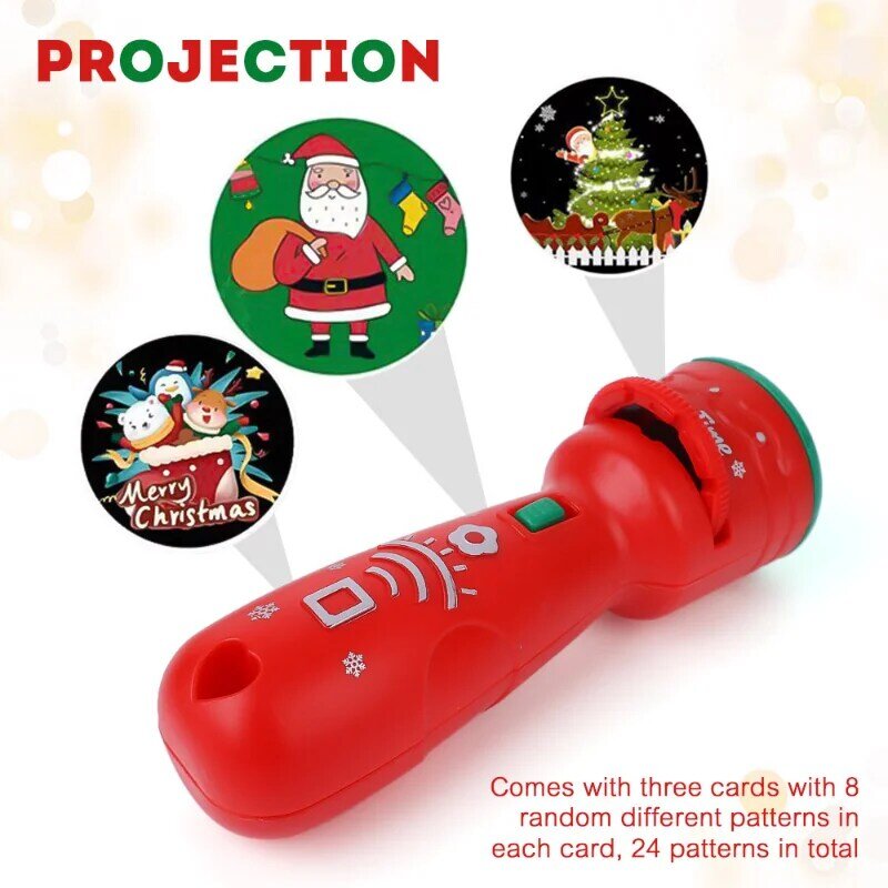 Proyector de linterna de árbol de Navidad para niños, lámpara de antorcha de juguete con 24 patrones diferentes de Papá Noel, juguete de educación temprana para niños, regalo de vacaciones y Navidad