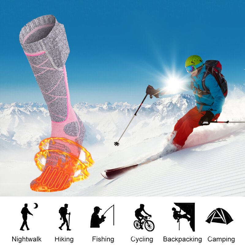 جوارب تزلج للتدفئة الكهربائية للرجال والنساء ، نعل كامل ، شحن USB ، دافئ ، ركوب الدراجات في الهواء الطلق ، المشي لمسافات طويلة ، التخييم ، الشتاء