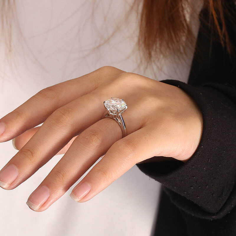 Igi D แหวนเพชร CVD HPHT สำหรับผู้หญิงแหวนตัดกลม14K สีขาวทองสำหรับผู้หญิงของขวัญหมั้นวันวาเลนไทน์