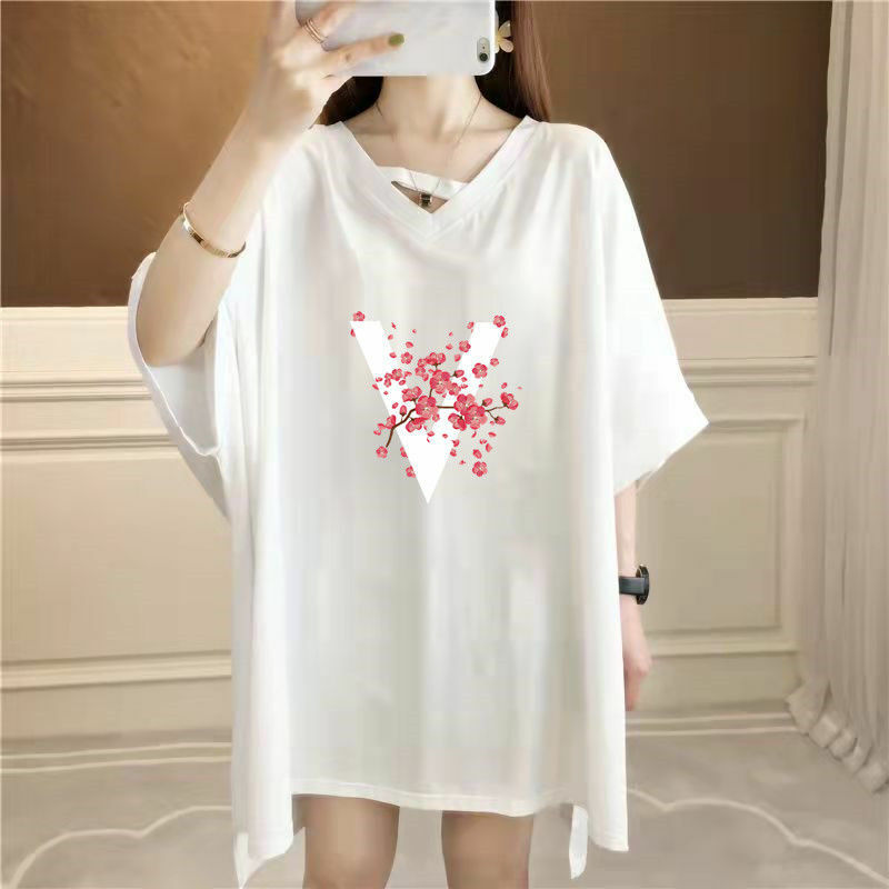 Camisetas asimétricas holgadas con estampado de letras para mujer, ropa informal de gran tamaño, camiseta Irregular, 2024