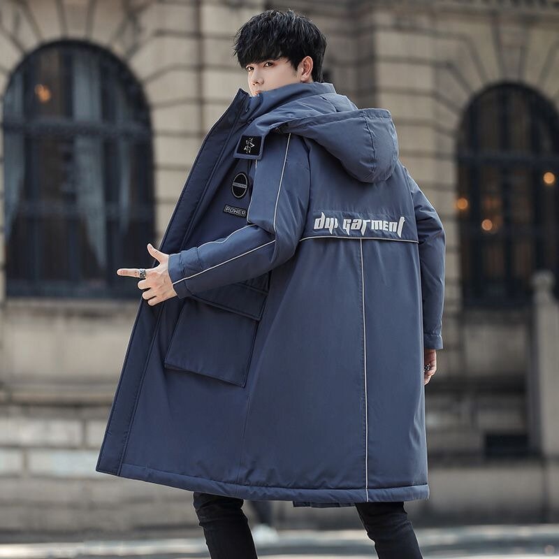 2023 New Men Down Jacket Winter Coat Mid-length Loose Parkas Thicken Warm Leisure simple Outwear Hooded fashion Overcoat