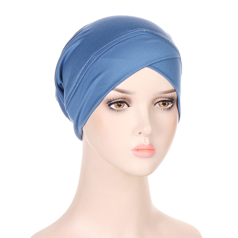 ผู้หญิงมุสลิม Hijab Headscarf Hijab ด้านในหมวกสุภาพสตรีอิสลาม Cross Headband Turban Headwrap Hairband ผู้หญิงมุสลิม Hijab ผ้าพันคอ