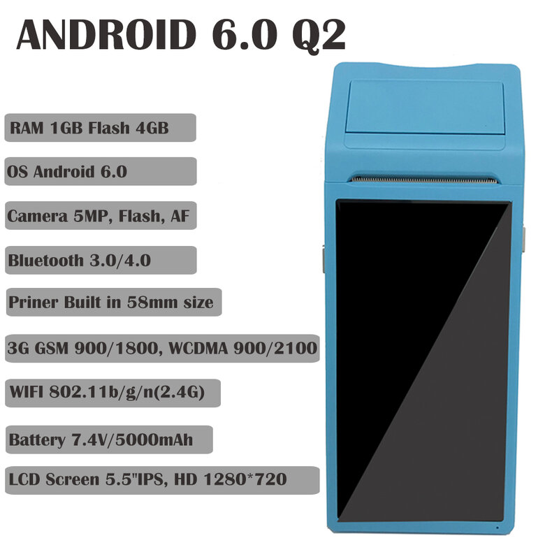 Handheld Pda Barcode Scanner, equipamento Dente Azul, tudo em um, Android Touch Screen, máquina Pos