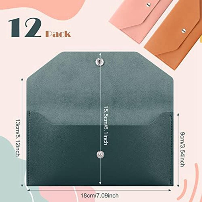 12Pcs Money Envelopes Wallets PU Leather Reusable For Cash Budgeting For Cash Gifts Women Girls Graduation Wedding Birthday