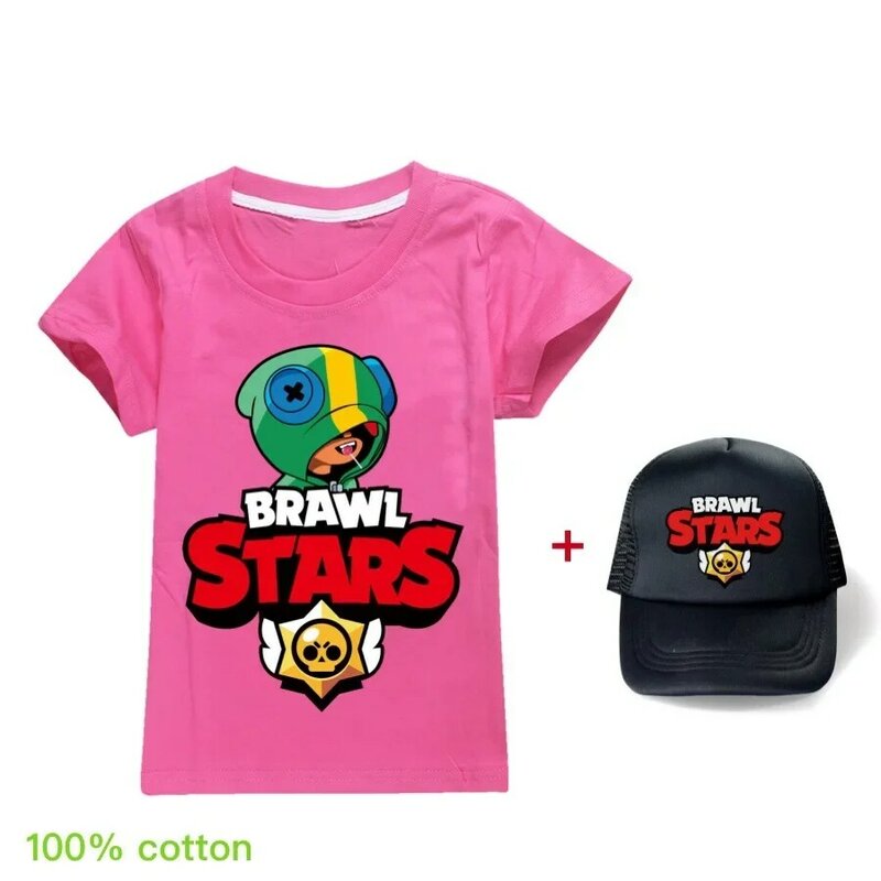 2024 Fashion Summer suit children's top T-shirt + Hat birthday girl kids clothes boys stars Cartoon t shirts clothes for teens