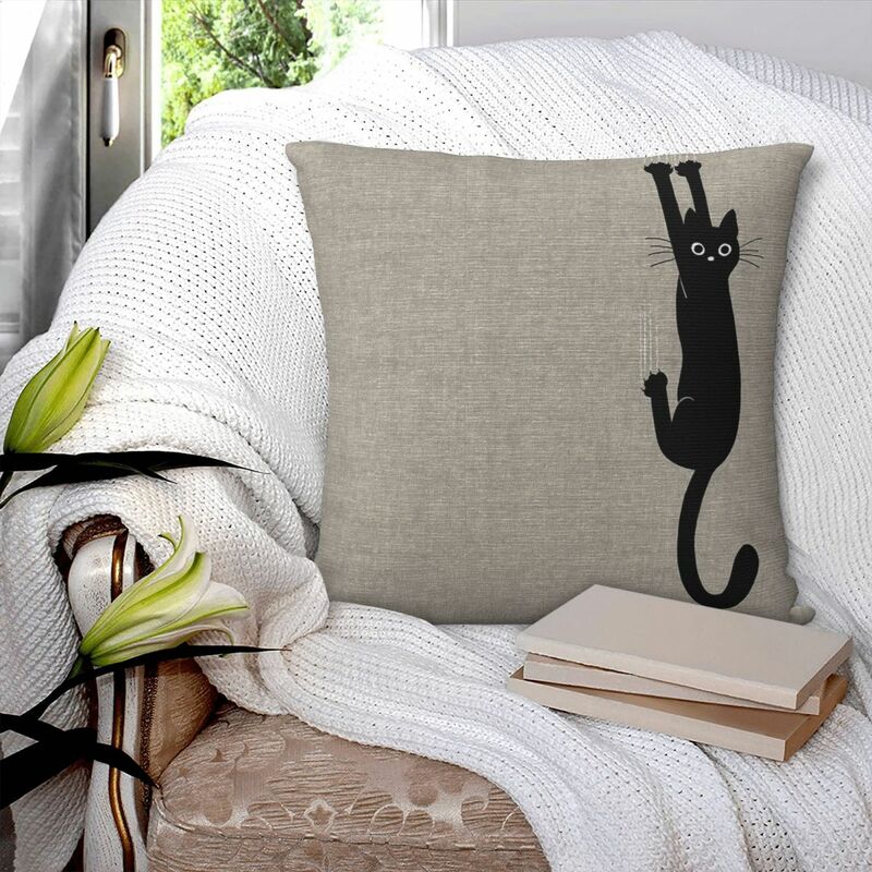 Funda de almohada cuadrada de gato negro, cubierta de cojín de poliéster, decoración cómoda para el hogar y el coche