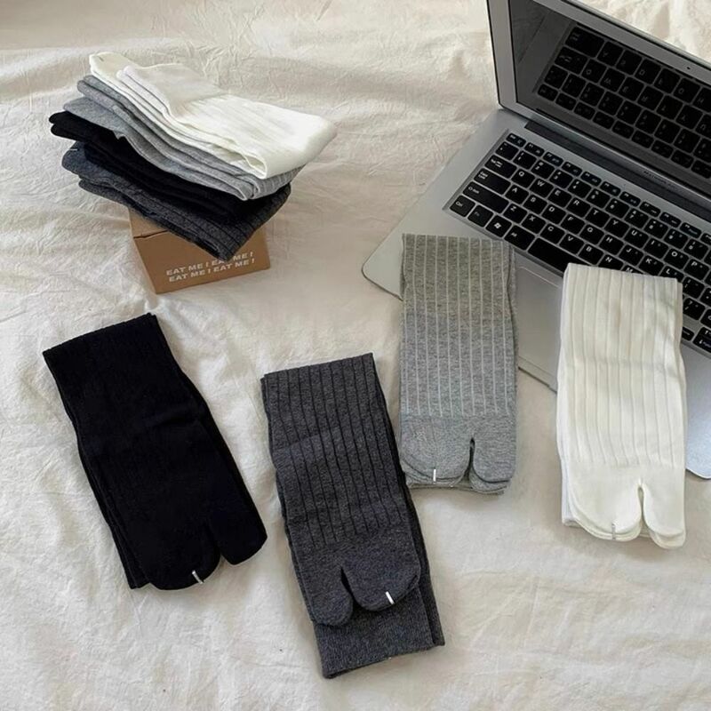 Calcetines de algodón peinado con punta dividida para mujer, medias suaves de dos dedos a rayas, Color sólido, alta calidad, nuevo