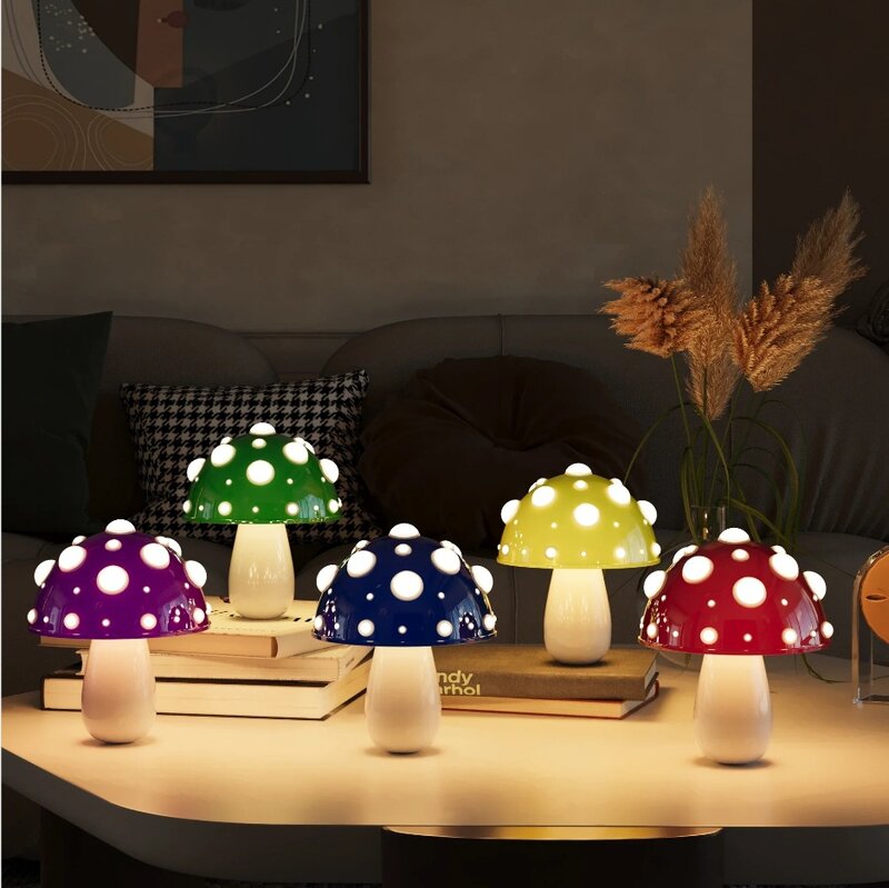 2023 nowa lampa stołowa LED z grzybami Port ładowania USB, odpowiednia do sypialni w akademiku hotelowym lampka dekoracyjna