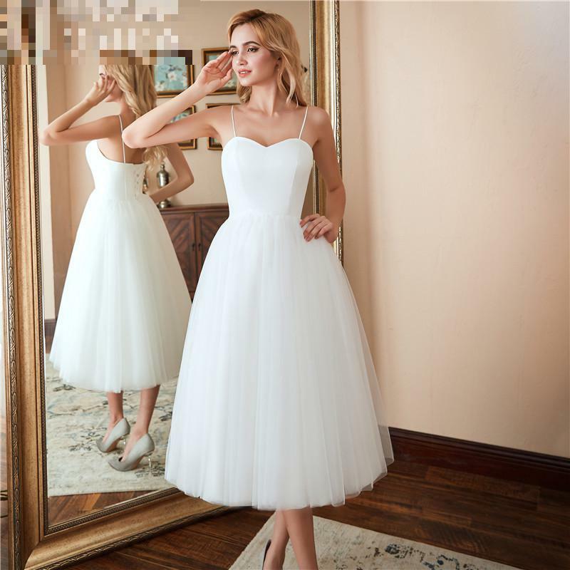 Fashion Tulle Wedding Dress 2024 Sexy Spaghetti Straps Simple Sukienka Na Wesele New Short Backless Vestido De Noiva Custom Made