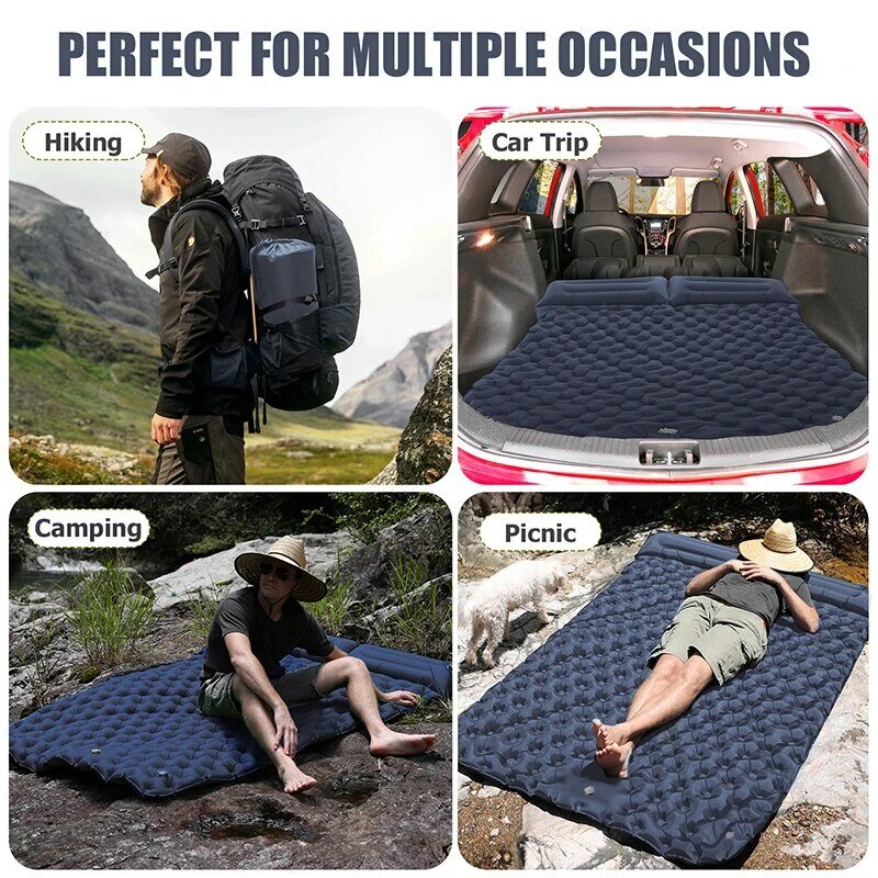 WESTTUNE Double Inflatable Mattress with Built-in Pillow Pump Outdoor Sleeping Pad Camping Air Mat for Travel Backpacking Hiking