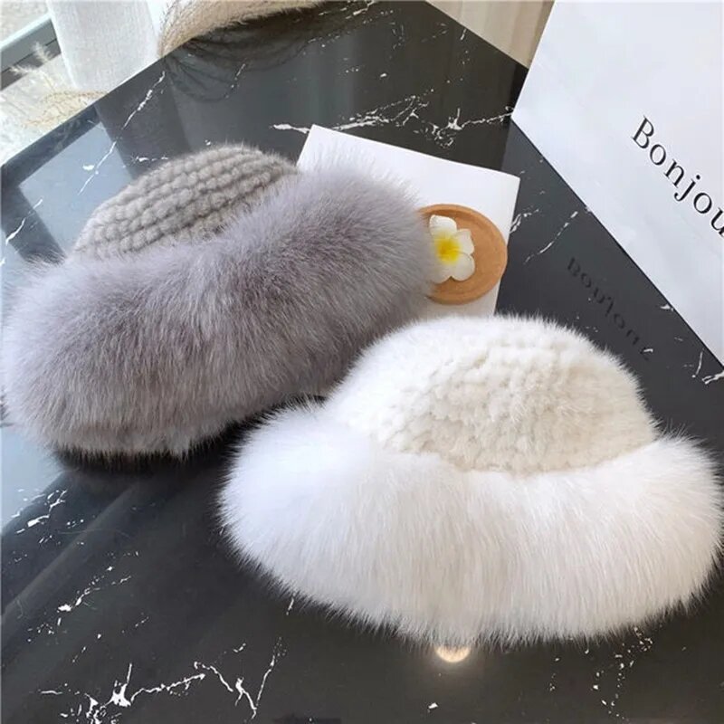 Nieuwe Echte Echte Natuurlijke Gebreide Mink Fur Hat Cap Luxe Vrouwen Handgemaakte Gebreide Mode Winter Hoofddeksels Warm Echte mutsen