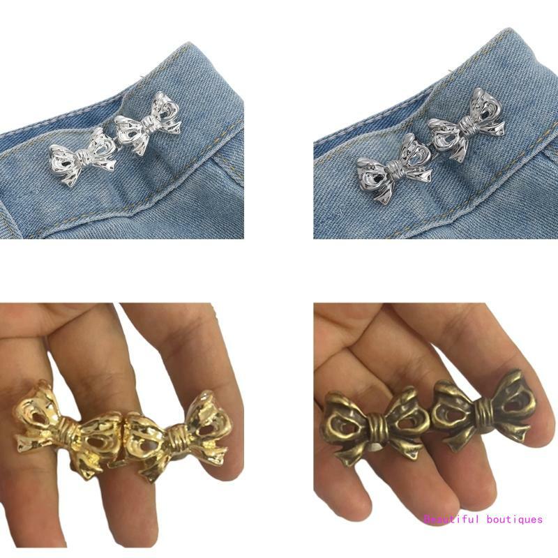 Instant Button Jean Button Bows Pant Pin Jean Button Pins Adjustable Waist Buckle Tighten Waist Button Pin No Sew DropShip