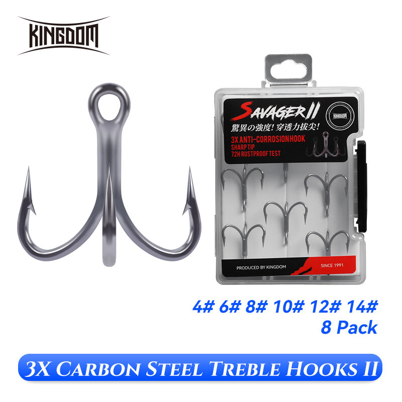KINGDOM  3X Carbon Steel Strong Treble Hooks Fishing Tackle Hook High Strength Accessories Saltwater Anticorrision Fishing Hook
