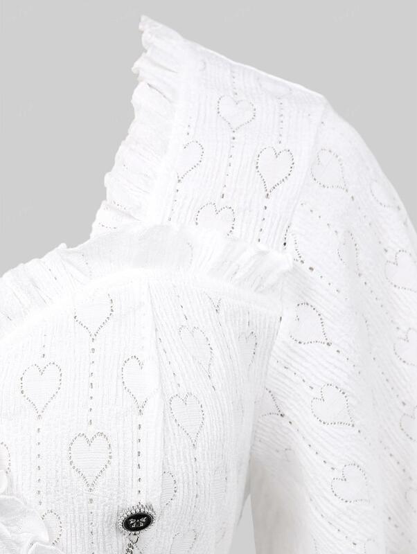 Rosegal เสื้อยืดผู้หญิงขนาดใหญ่พิเศษเสื้อยืดสีขาวใหม่ Pointelle ฉลุรูปหัวใจประดับโบว์เสื้อมีกระดุม