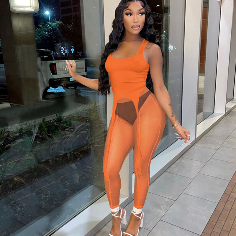 Streetwear 2 Piece Club Outfits for Women 2022 Party Night Tank Top Mesh Sheer Leggings Matching Sets Vacation Summer Outfits