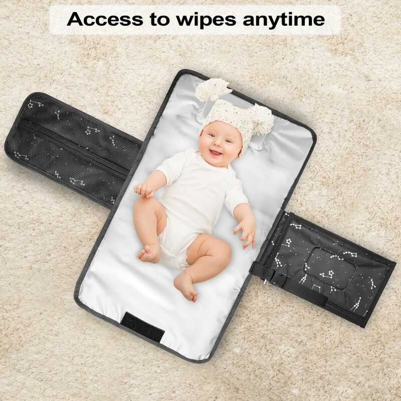 Tas popok lantai bayi tahan air, perjalanan dapat dilipat penata popok portabel dapat dicuci alas bermain luar ruangan