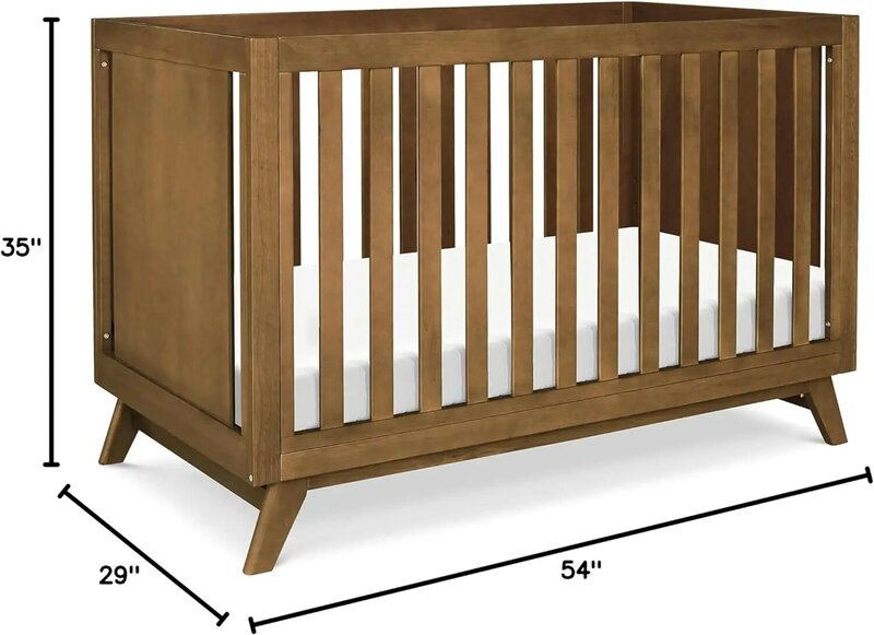 Otto 3-in-1 Convertible Baby Crib in Walnut / White, Greenguard Gold Certified,4 Adjustable Mattress Positions