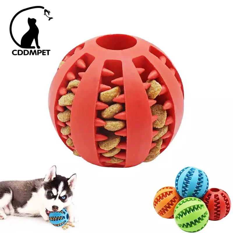 Mainan bola anjing untuk anjing kecil elastisitas interaktif mainan kunyah anak anjing pembersih gigi karet bola makanan mainan hewan peliharaan Aksesori barang