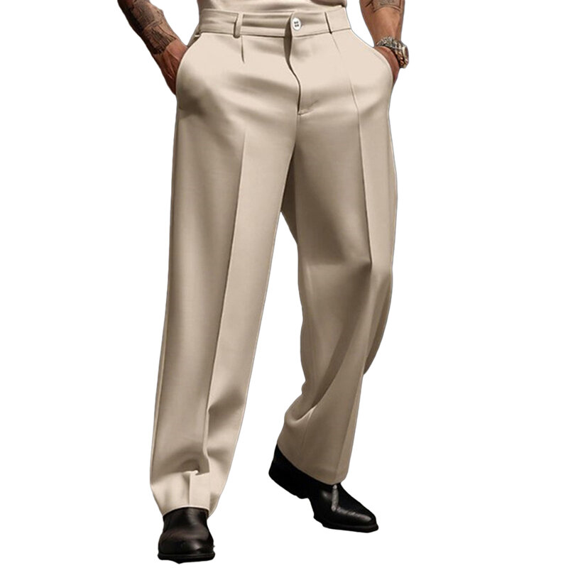 Брюки мужские деловые с карманами, винтажные Прямые повседневные прочные элегантные брюки с широкими штанинами, для работы и офиса