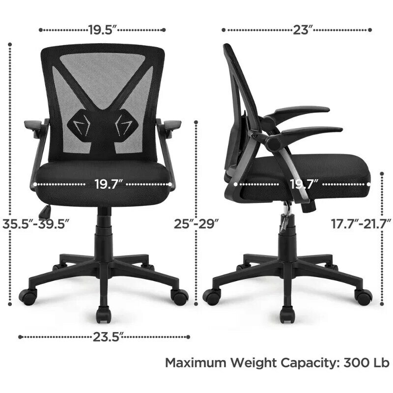 SMILE MART regulowany ergonomiczny krzesło biurowe siatkowe z podsuwanymi podłokietnikami 90 ° do domowego biura, czarny krzesło biurowe