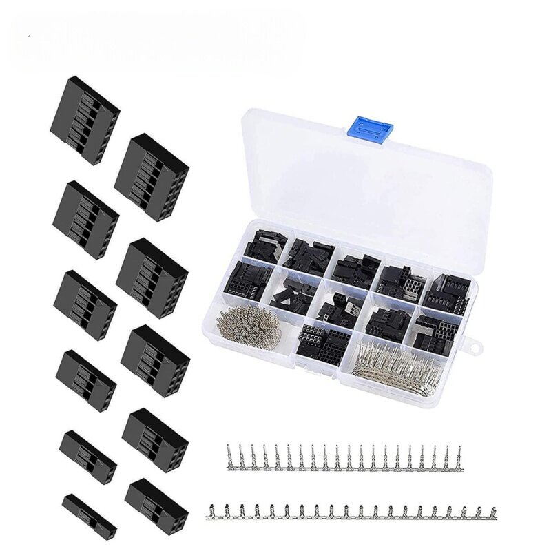 Dupont connector box for jumpers cables, 2.4mm, 620 pcs, connecting station, male and female crimp tips, kit ma