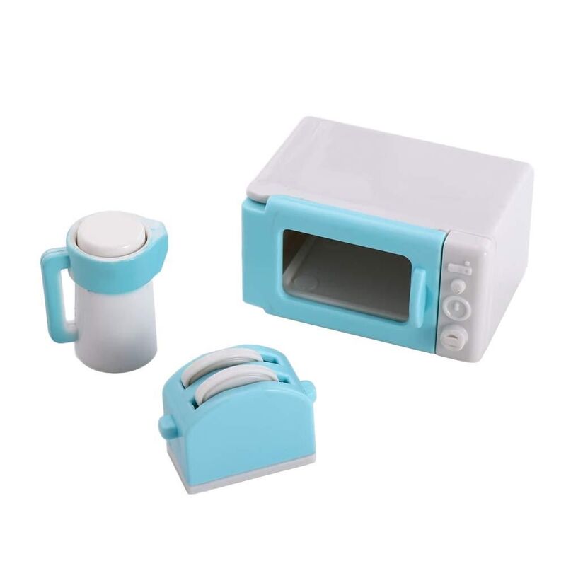 Mainan rumah boneka, peralatan dapur Mini Microwave pembuat roti ketel Kit perabotan rumah boneka simulasi furnitur