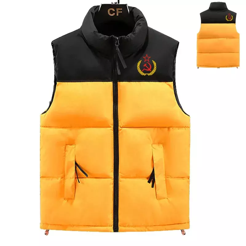 Colete de algodão para homens, impressão do logotipo CCCP, casaco quente grosso, colete esportivo casual de alta qualidade, inverno, 2023