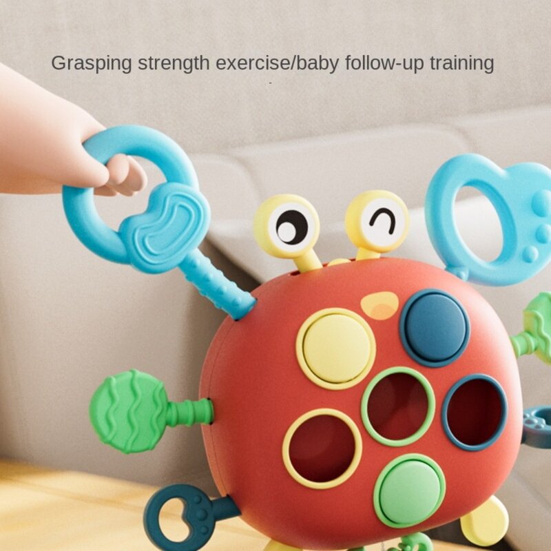Mainan sensor dorong jari bayi silikon mainan tarik Montessori mainan tumbuh gigi pegangan jari mainan belajar tali mainan sensorik