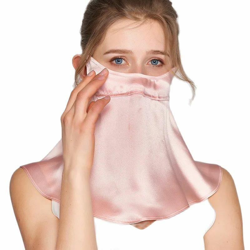 Birdtree 19MM 100%Real Silk Sunscreen Mask UV Protection Breathable Sun Protection Neck Protection Style Summer Shading A41337QC