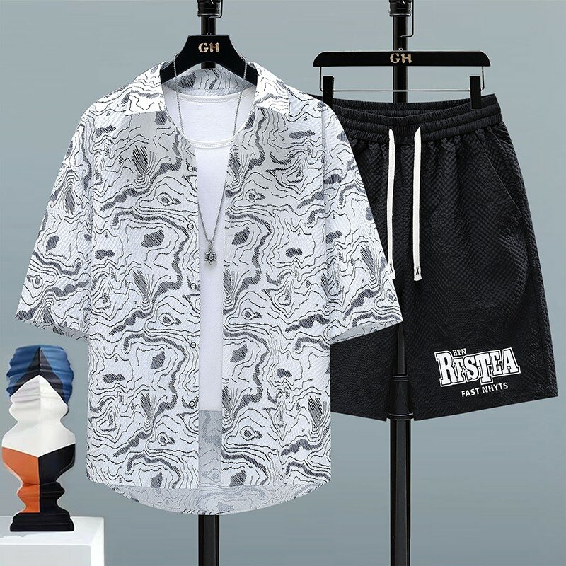 Conjunto de camisa y pantalones cortos para hombre, ropa deportiva informal a la moda para primavera y verano, 2024