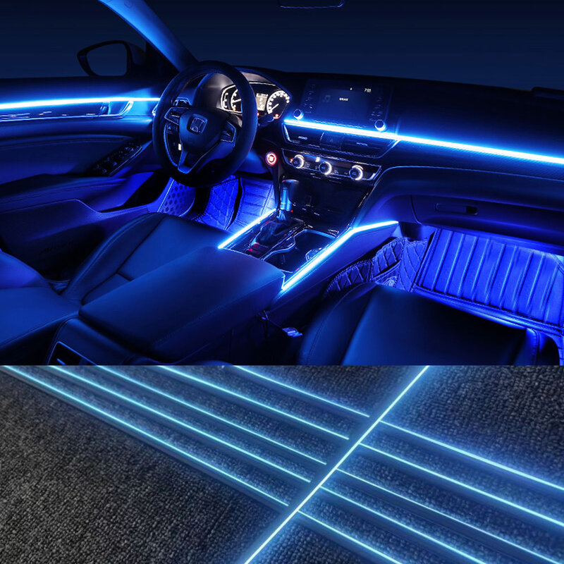 รถ Ambient ไฟ RGB 64สีภายในอะคริลิค Strip ท่องเที่ยวไฟเบอร์ออปติกตกแต่งภายในบรรยากาศโคมไฟ18 In 1 LED